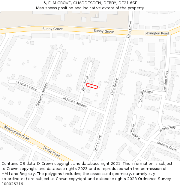 5, ELM GROVE, CHADDESDEN, DERBY, DE21 6SF: Location map and indicative extent of plot