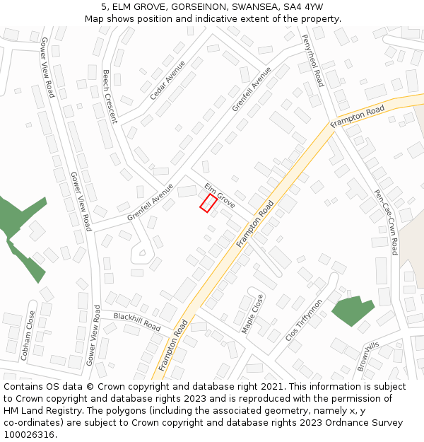 5, ELM GROVE, GORSEINON, SWANSEA, SA4 4YW: Location map and indicative extent of plot