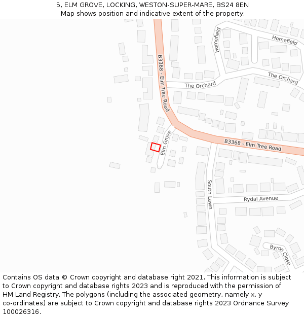 5, ELM GROVE, LOCKING, WESTON-SUPER-MARE, BS24 8EN: Location map and indicative extent of plot