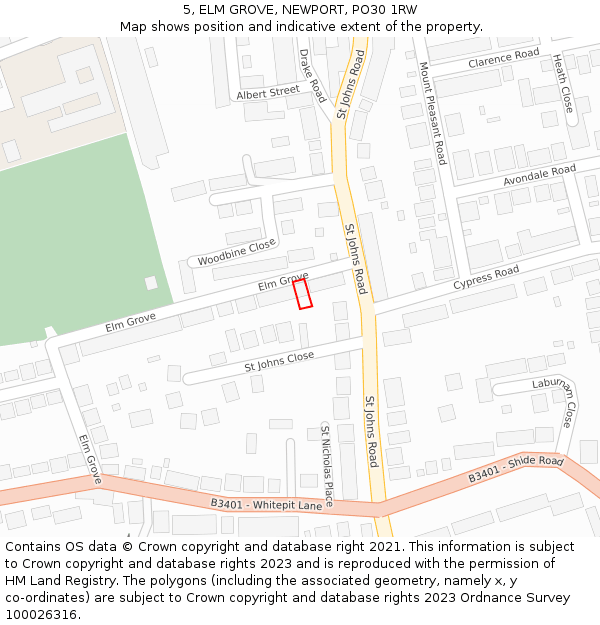 5, ELM GROVE, NEWPORT, PO30 1RW: Location map and indicative extent of plot