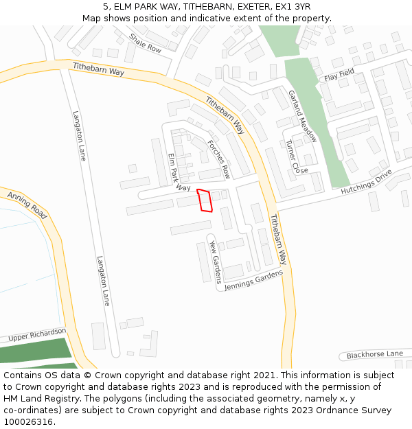 5, ELM PARK WAY, TITHEBARN, EXETER, EX1 3YR: Location map and indicative extent of plot