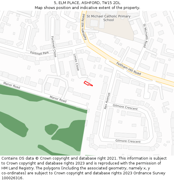 5, ELM PLACE, ASHFORD, TW15 2DL: Location map and indicative extent of plot