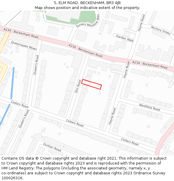 5, ELM ROAD, BECKENHAM, BR3 4JB: Location map and indicative extent of plot