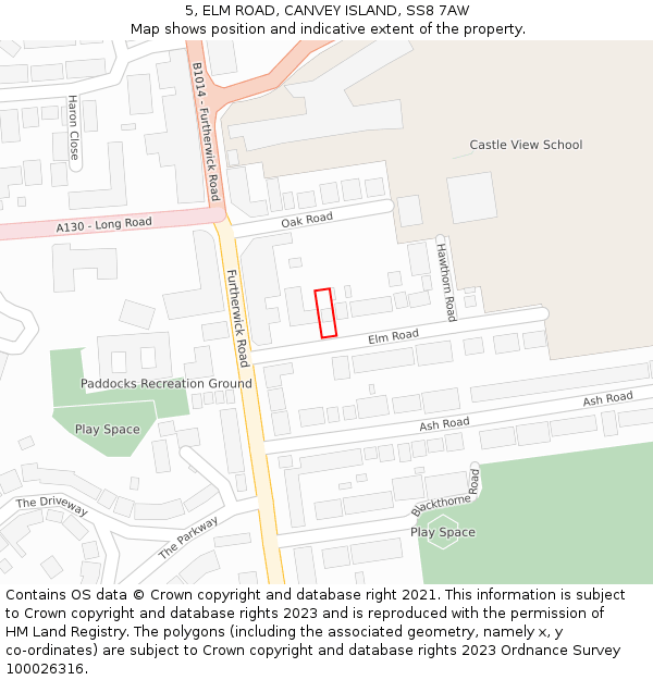 5, ELM ROAD, CANVEY ISLAND, SS8 7AW: Location map and indicative extent of plot