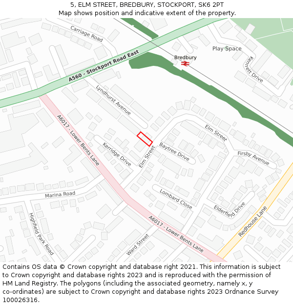 5, ELM STREET, BREDBURY, STOCKPORT, SK6 2PT: Location map and indicative extent of plot