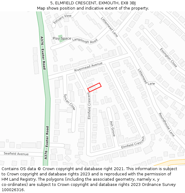 5, ELMFIELD CRESCENT, EXMOUTH, EX8 3BJ: Location map and indicative extent of plot
