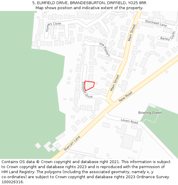 5, ELMFIELD DRIVE, BRANDESBURTON, DRIFFIELD, YO25 8RR: Location map and indicative extent of plot