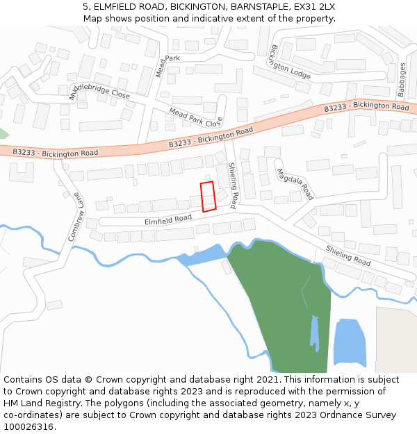 5, ELMFIELD ROAD, BICKINGTON, BARNSTAPLE, EX31 2LX: Location map and indicative extent of plot
