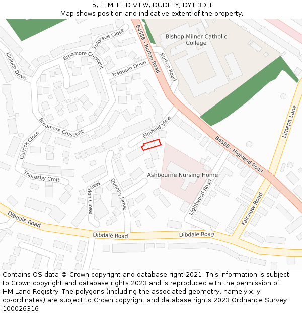 5, ELMFIELD VIEW, DUDLEY, DY1 3DH: Location map and indicative extent of plot