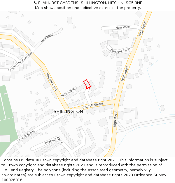 5, ELMHURST GARDENS, SHILLINGTON, HITCHIN, SG5 3NE: Location map and indicative extent of plot