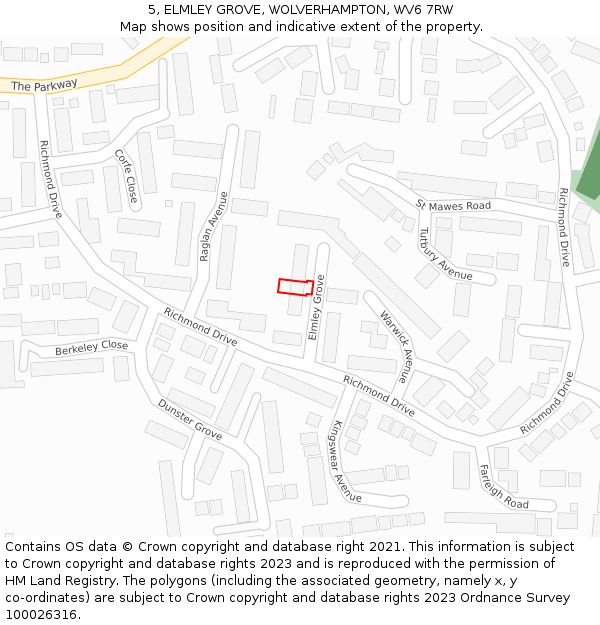 5, ELMLEY GROVE, WOLVERHAMPTON, WV6 7RW: Location map and indicative extent of plot