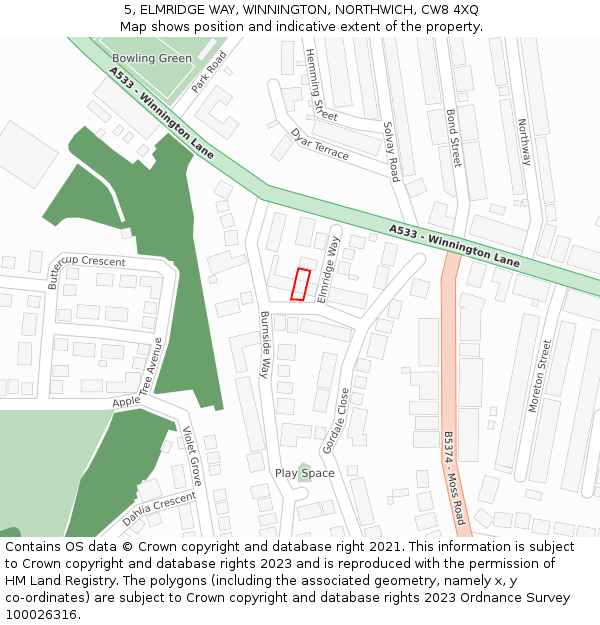 5, ELMRIDGE WAY, WINNINGTON, NORTHWICH, CW8 4XQ: Location map and indicative extent of plot