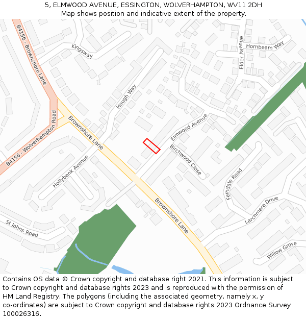 5, ELMWOOD AVENUE, ESSINGTON, WOLVERHAMPTON, WV11 2DH: Location map and indicative extent of plot