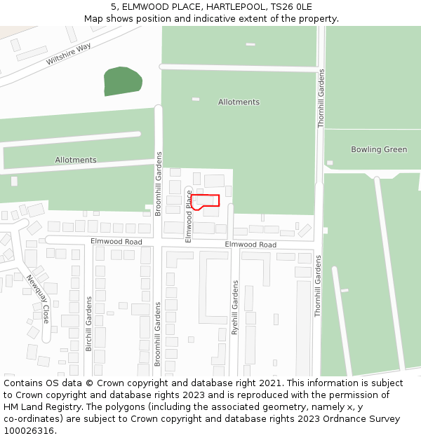 5, ELMWOOD PLACE, HARTLEPOOL, TS26 0LE: Location map and indicative extent of plot