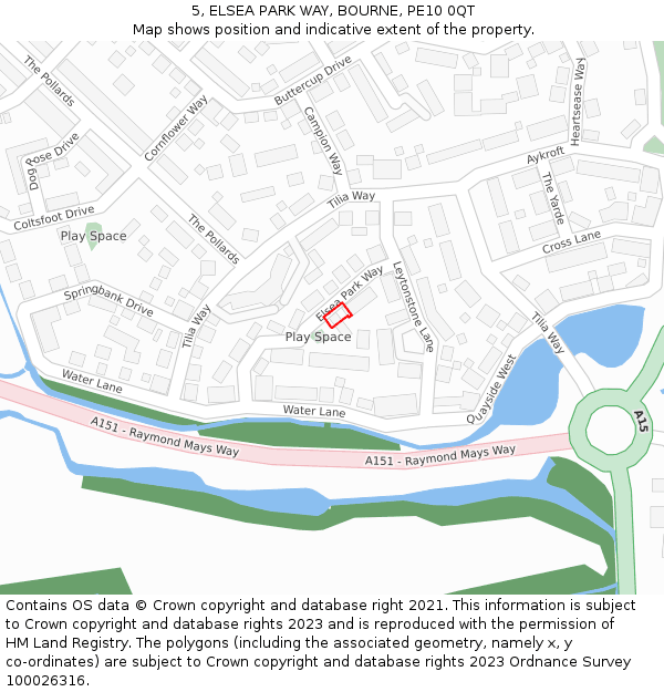 5, ELSEA PARK WAY, BOURNE, PE10 0QT: Location map and indicative extent of plot