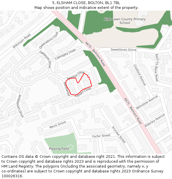 5, ELSHAM CLOSE, BOLTON, BL1 7BL: Location map and indicative extent of plot