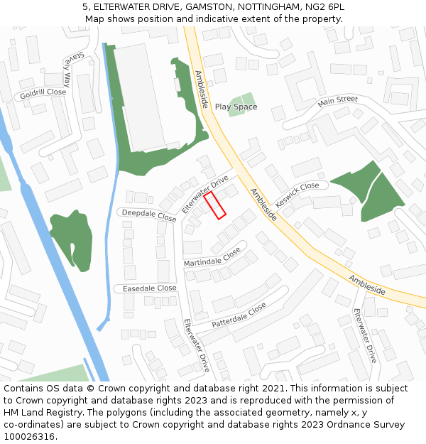 5, ELTERWATER DRIVE, GAMSTON, NOTTINGHAM, NG2 6PL: Location map and indicative extent of plot