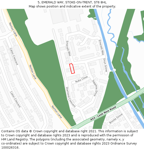 5, EMERALD WAY, STOKE-ON-TRENT, ST6 8HL: Location map and indicative extent of plot