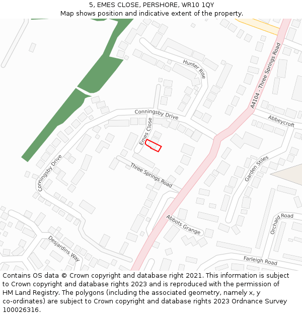5, EMES CLOSE, PERSHORE, WR10 1QY: Location map and indicative extent of plot