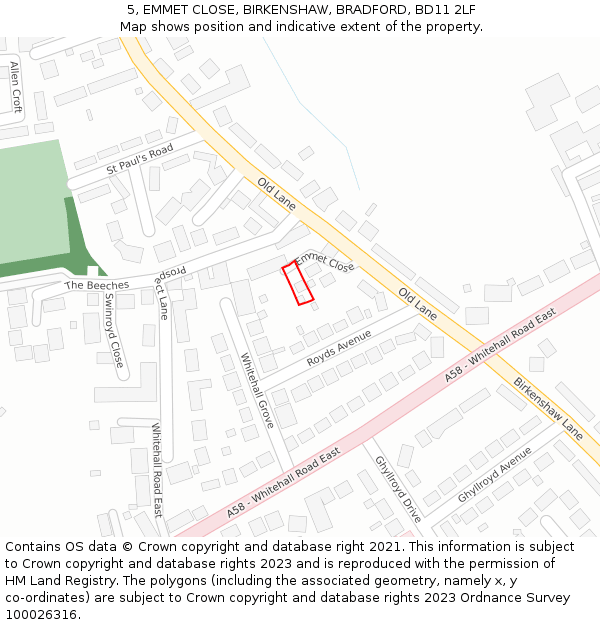 5, EMMET CLOSE, BIRKENSHAW, BRADFORD, BD11 2LF: Location map and indicative extent of plot
