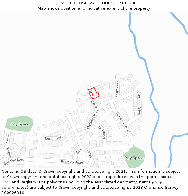 5, EMPIRE CLOSE, AYLESBURY, HP18 0ZX: Location map and indicative extent of plot