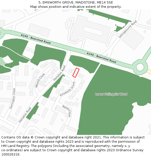 5, EMSWORTH GROVE, MAIDSTONE, ME14 5SE: Location map and indicative extent of plot