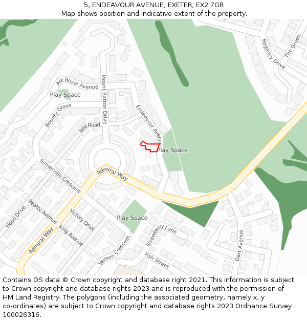 5, ENDEAVOUR AVENUE, EXETER, EX2 7GR: Location map and indicative extent of plot