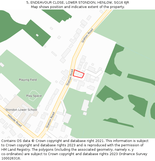 5, ENDEAVOUR CLOSE, LOWER STONDON, HENLOW, SG16 6JR: Location map and indicative extent of plot