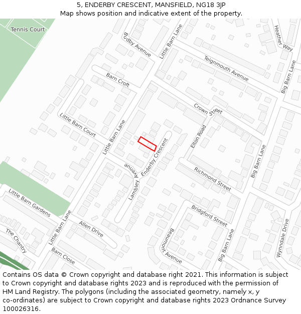 5, ENDERBY CRESCENT, MANSFIELD, NG18 3JP: Location map and indicative extent of plot