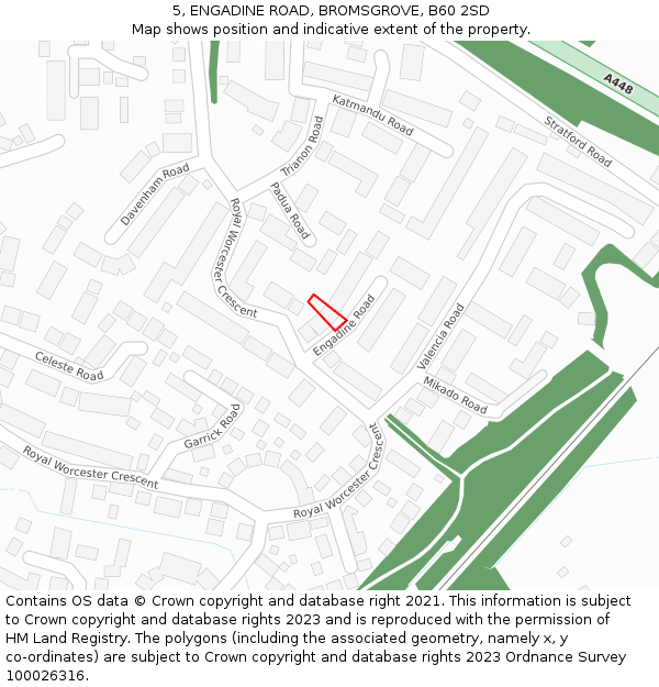 5, ENGADINE ROAD, BROMSGROVE, B60 2SD: Location map and indicative extent of plot