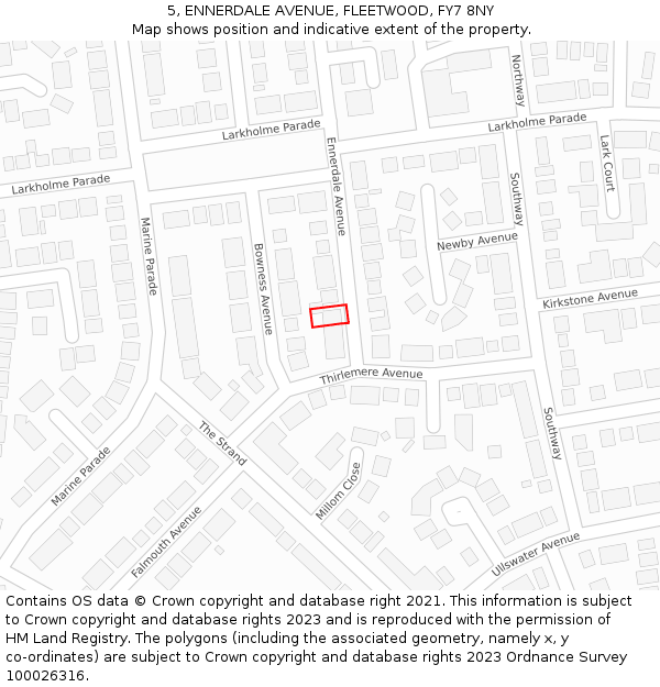 5, ENNERDALE AVENUE, FLEETWOOD, FY7 8NY: Location map and indicative extent of plot