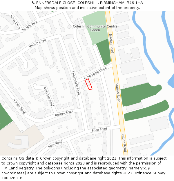 5, ENNERSDALE CLOSE, COLESHILL, BIRMINGHAM, B46 1HA: Location map and indicative extent of plot