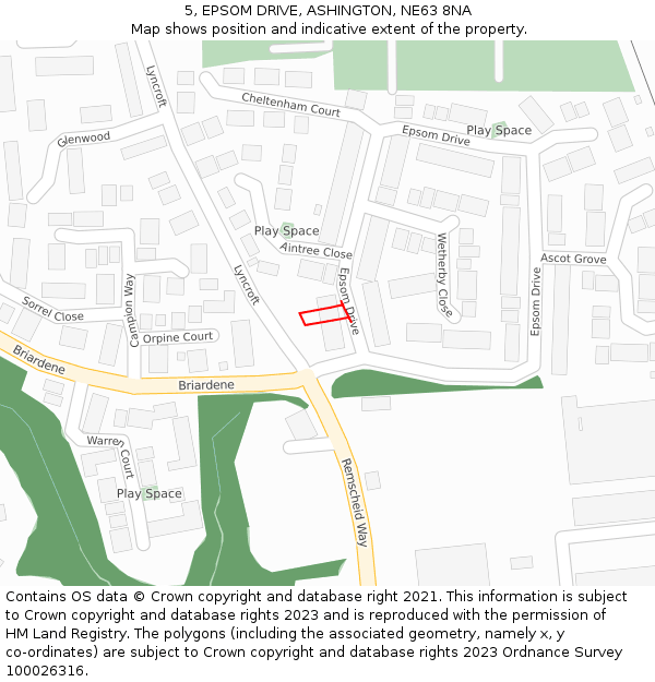 5, EPSOM DRIVE, ASHINGTON, NE63 8NA: Location map and indicative extent of plot