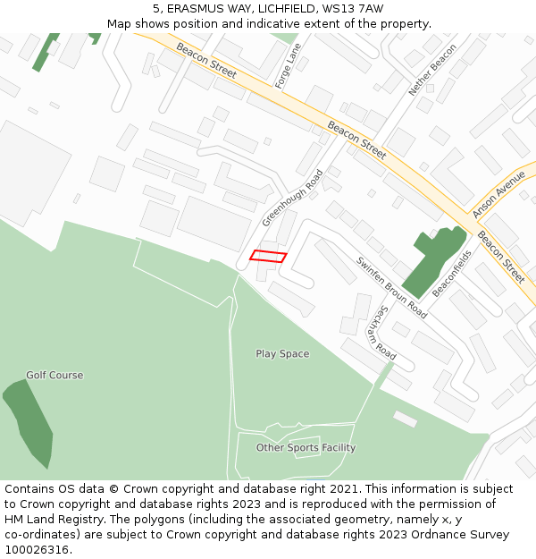 5, ERASMUS WAY, LICHFIELD, WS13 7AW: Location map and indicative extent of plot