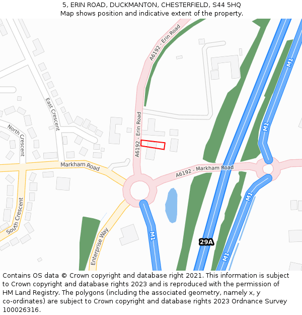 5, ERIN ROAD, DUCKMANTON, CHESTERFIELD, S44 5HQ: Location map and indicative extent of plot