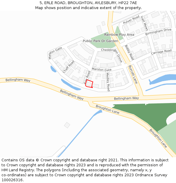 5, ERLE ROAD, BROUGHTON, AYLESBURY, HP22 7AE: Location map and indicative extent of plot