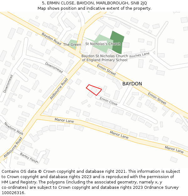 5, ERMIN CLOSE, BAYDON, MARLBOROUGH, SN8 2JQ: Location map and indicative extent of plot