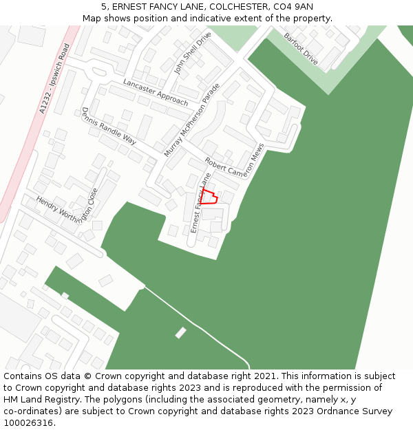 5, ERNEST FANCY LANE, COLCHESTER, CO4 9AN: Location map and indicative extent of plot