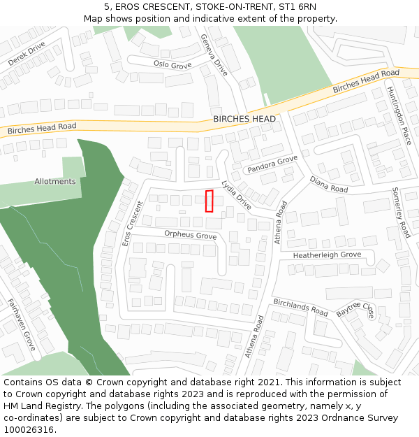 5, EROS CRESCENT, STOKE-ON-TRENT, ST1 6RN: Location map and indicative extent of plot