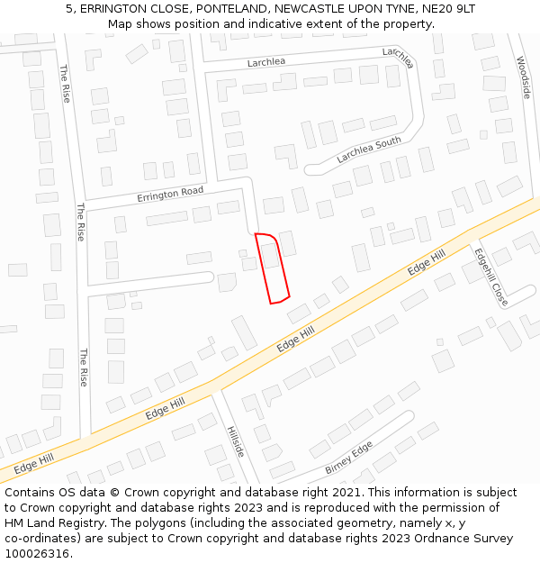 5, ERRINGTON CLOSE, PONTELAND, NEWCASTLE UPON TYNE, NE20 9LT: Location map and indicative extent of plot