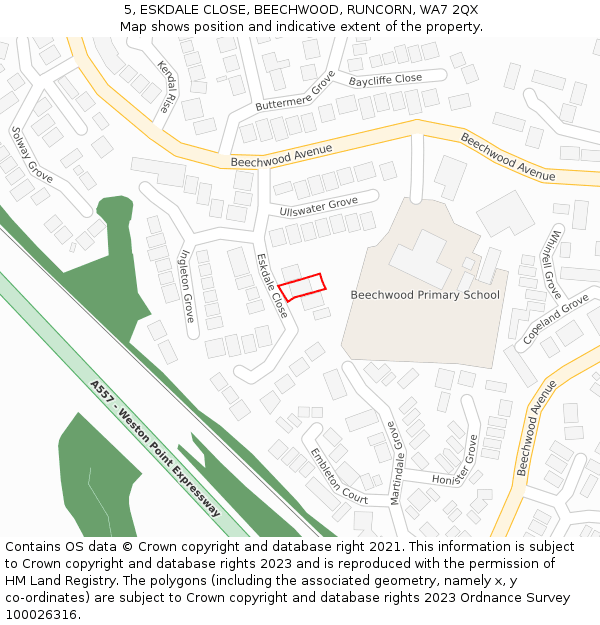 5, ESKDALE CLOSE, BEECHWOOD, RUNCORN, WA7 2QX: Location map and indicative extent of plot