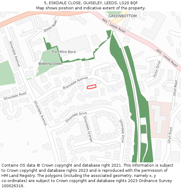 5, ESKDALE CLOSE, GUISELEY, LEEDS, LS20 8QF: Location map and indicative extent of plot