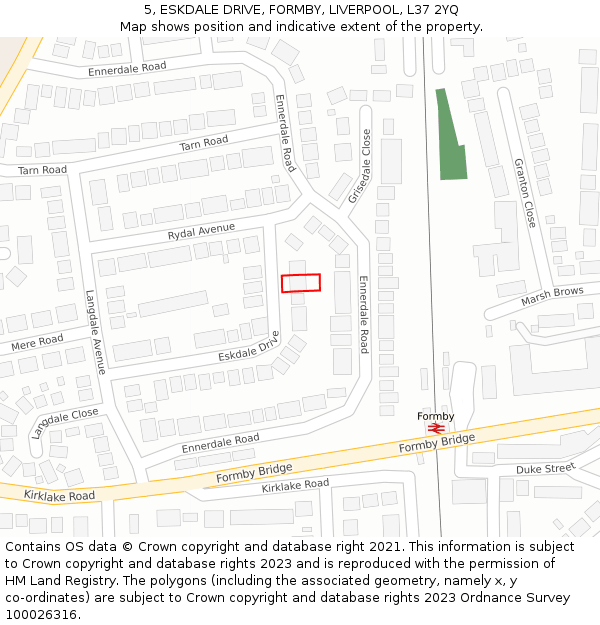 5, ESKDALE DRIVE, FORMBY, LIVERPOOL, L37 2YQ: Location map and indicative extent of plot