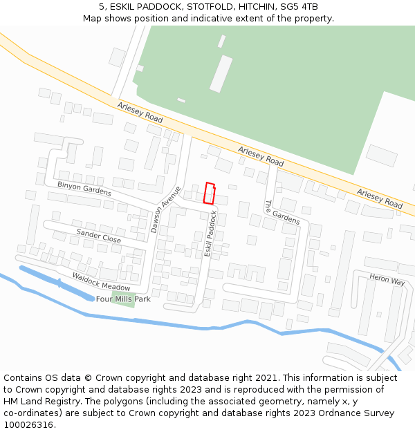 5, ESKIL PADDOCK, STOTFOLD, HITCHIN, SG5 4TB: Location map and indicative extent of plot