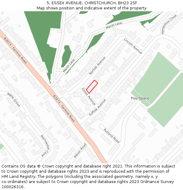 5, ESSEX AVENUE, CHRISTCHURCH, BH23 2SF: Location map and indicative extent of plot