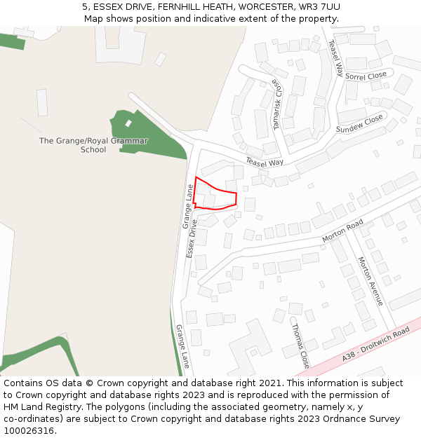 5, ESSEX DRIVE, FERNHILL HEATH, WORCESTER, WR3 7UU: Location map and indicative extent of plot