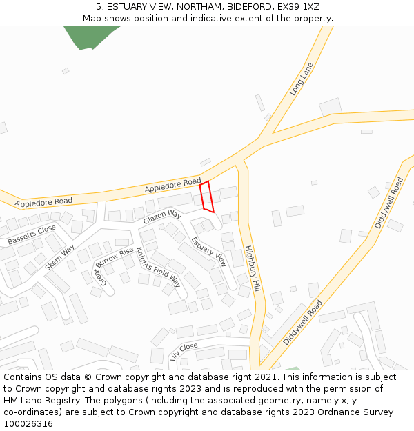 5, ESTUARY VIEW, NORTHAM, BIDEFORD, EX39 1XZ: Location map and indicative extent of plot