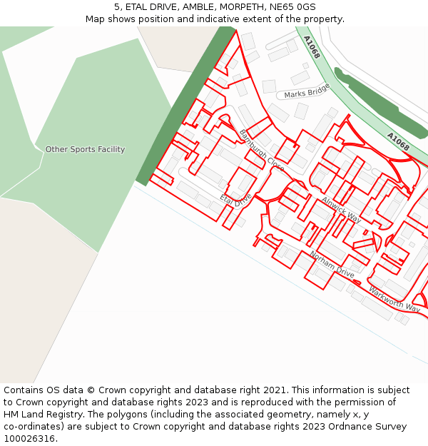 5, ETAL DRIVE, AMBLE, MORPETH, NE65 0GS: Location map and indicative extent of plot