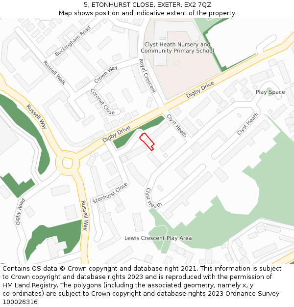 5, ETONHURST CLOSE, EXETER, EX2 7QZ: Location map and indicative extent of plot