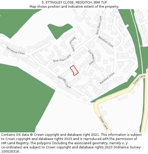 5, ETTINGLEY CLOSE, REDDITCH, B98 7UF: Location map and indicative extent of plot